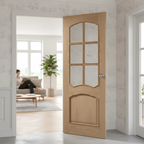 Premium Bevelled Glazed Internal Door with 6 Panel Design and Clear Etched Tempered Safety Glass