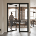 Premium Industrial Style Offset French Doors with Side Panel - Modern Design and Versatile Size Options