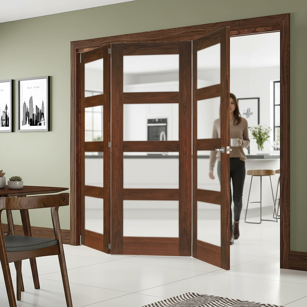 Premium Stylish Folding Room Divider with Top Hung System and Multiple Configurations - Walnut Finish