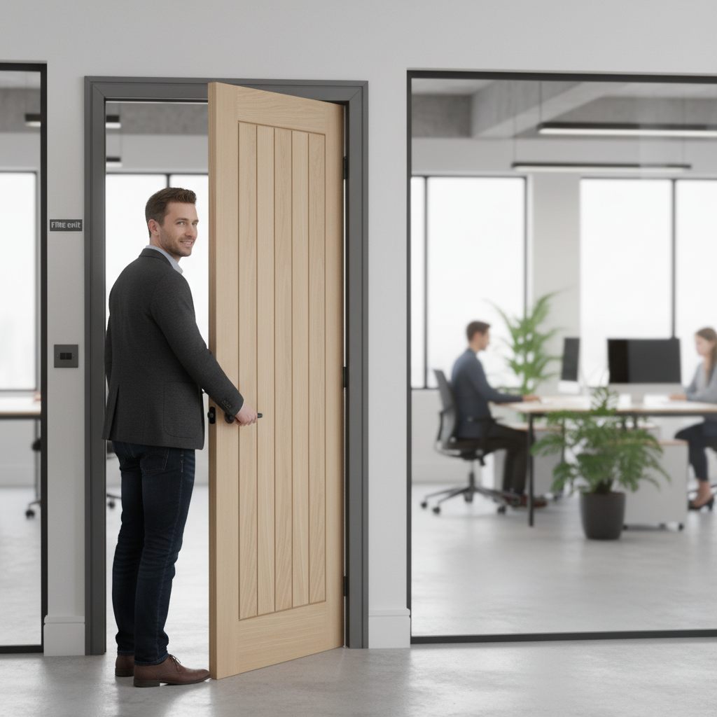 Premium Fully Finished Oak Internal Fire Door with 5 Panels, Engineered Construction, and FD30 Certification for Enhanced Safety