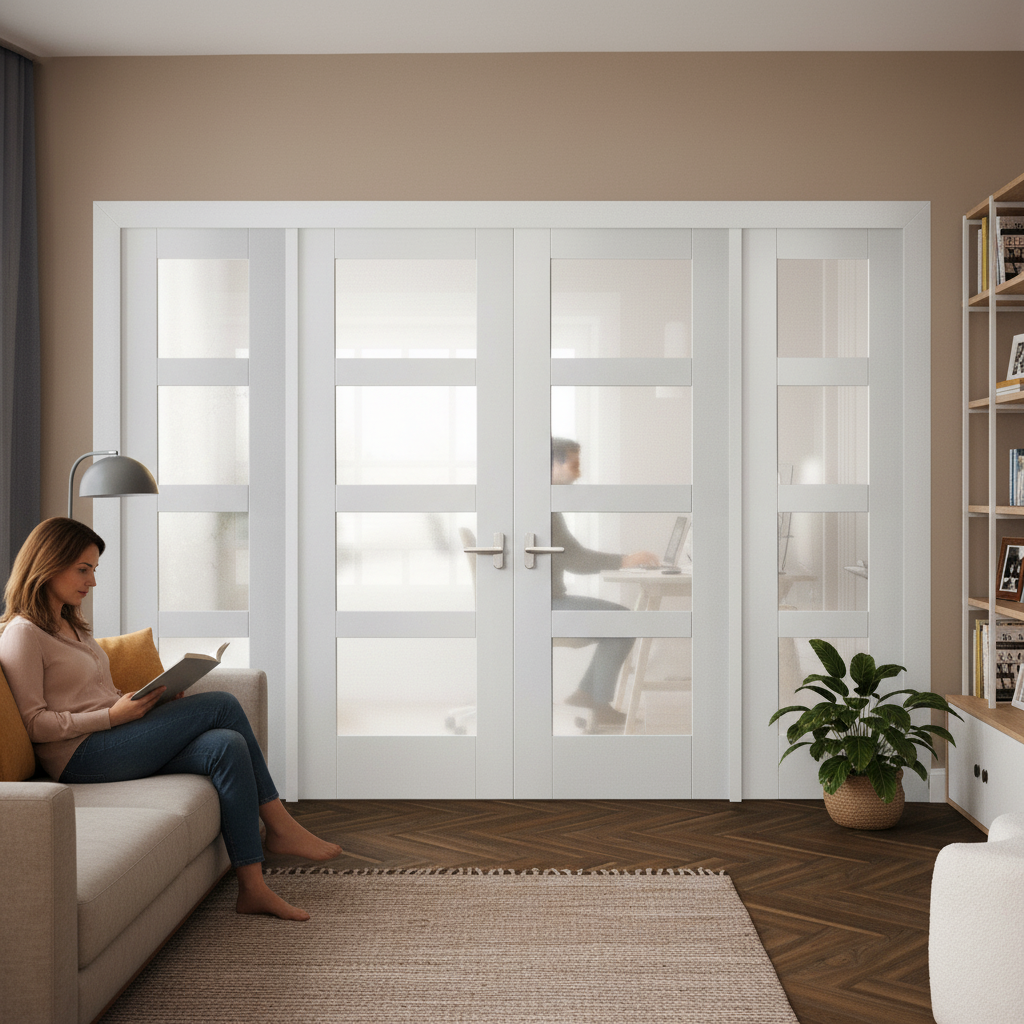 Internal Room Divider Set with Four Obscure Glass Panels, White Primed Finish for Elegant Space Separation - Image 2