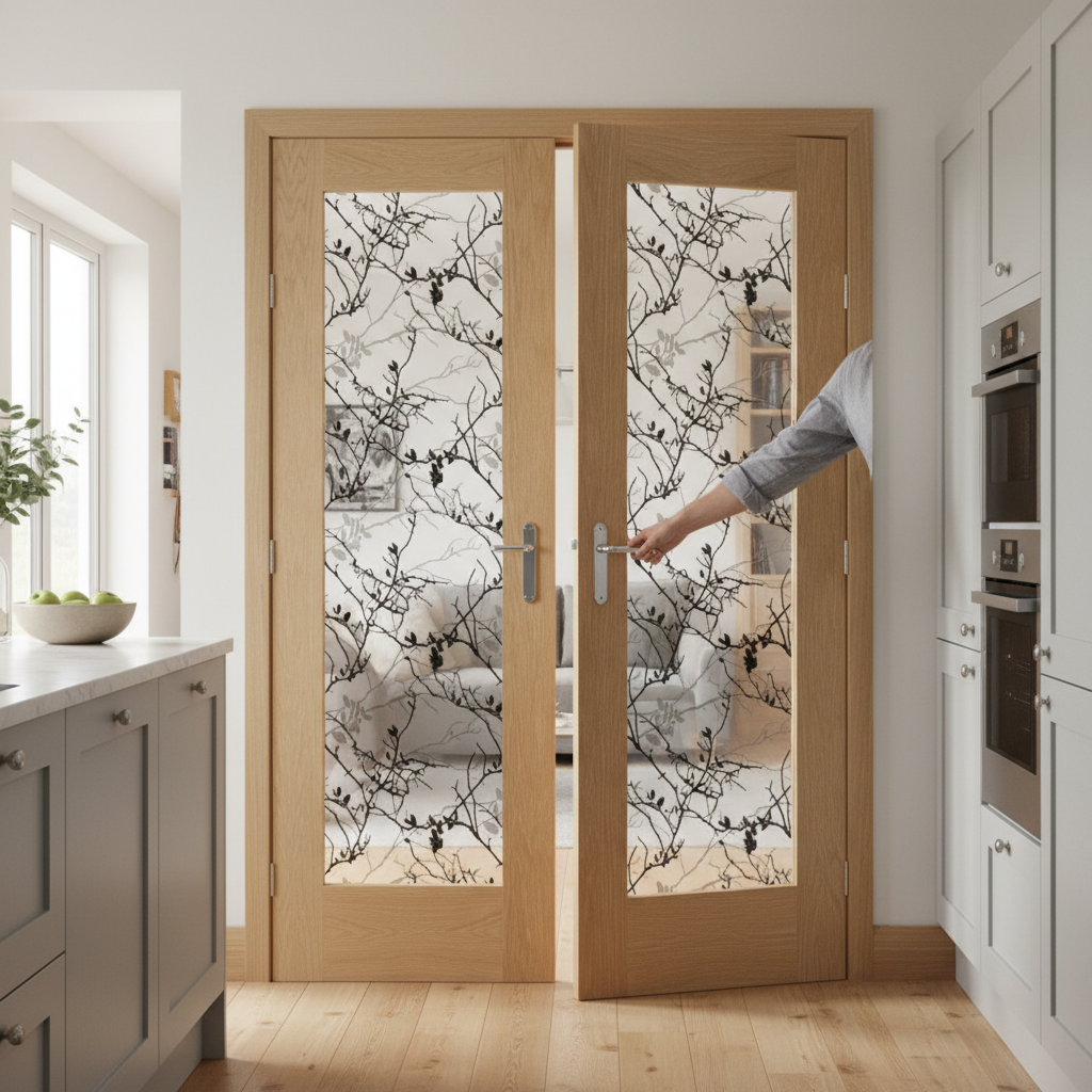 Premium Oak Shaker Pattern 10 Clear Glazed French Doors - Elegant Design, Customizable Finish Options, and Versatile Applications