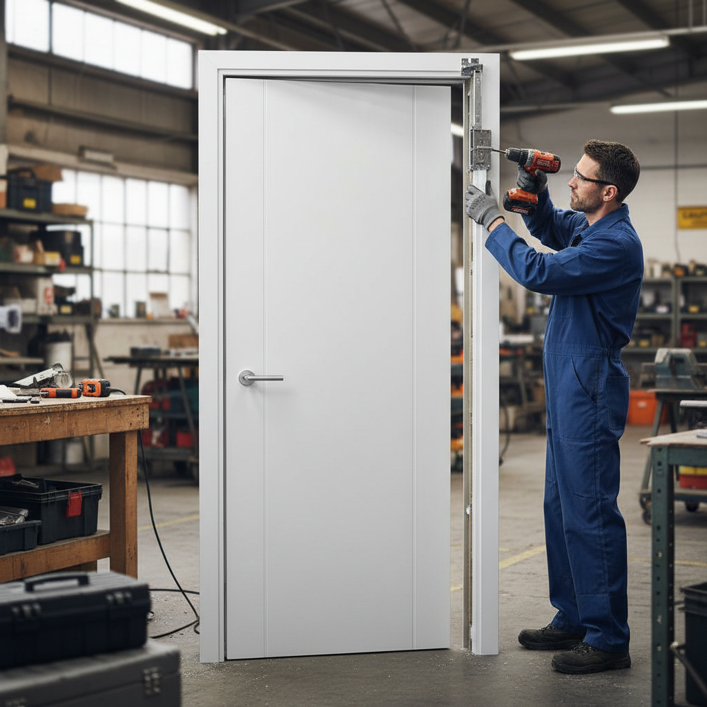 Premium Fully Finished White Fire Door with Aluminium Inlays - Modern FD30 Fire Safety Solution