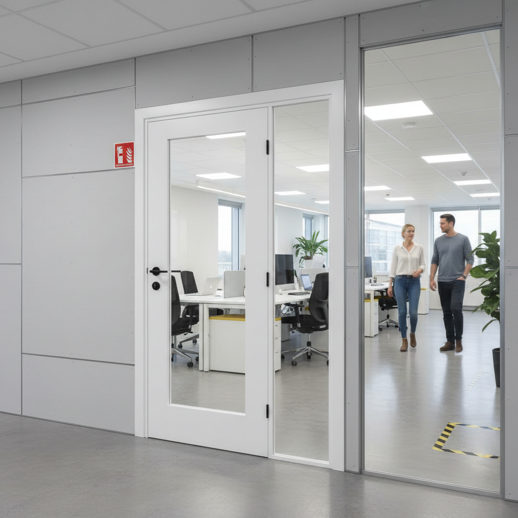 Premium Custom Made 1L White Fire Door Set with Clear Glass Side Panel, FD30 Fire Rated and Bespoke Designs Available