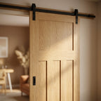 Internal Oak Sliding Door Unfinished 1930's 4 Panel Design Black Face - detail view
