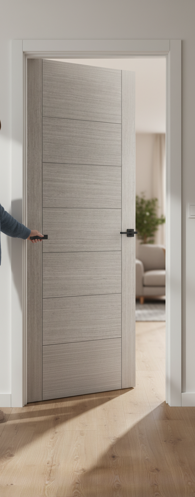 Premium Light Grey Internal Fire Door with Engineered Construction and Modern V Groove Design for Safety and Style