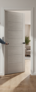 Premium Light Grey Internal Fire Door with Engineered Construction and Modern V Groove Design for Safety and Style