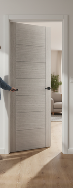 Premium Light Grey Internal Fire Door with Engineered Construction and Modern V Groove Design for Safety and Style