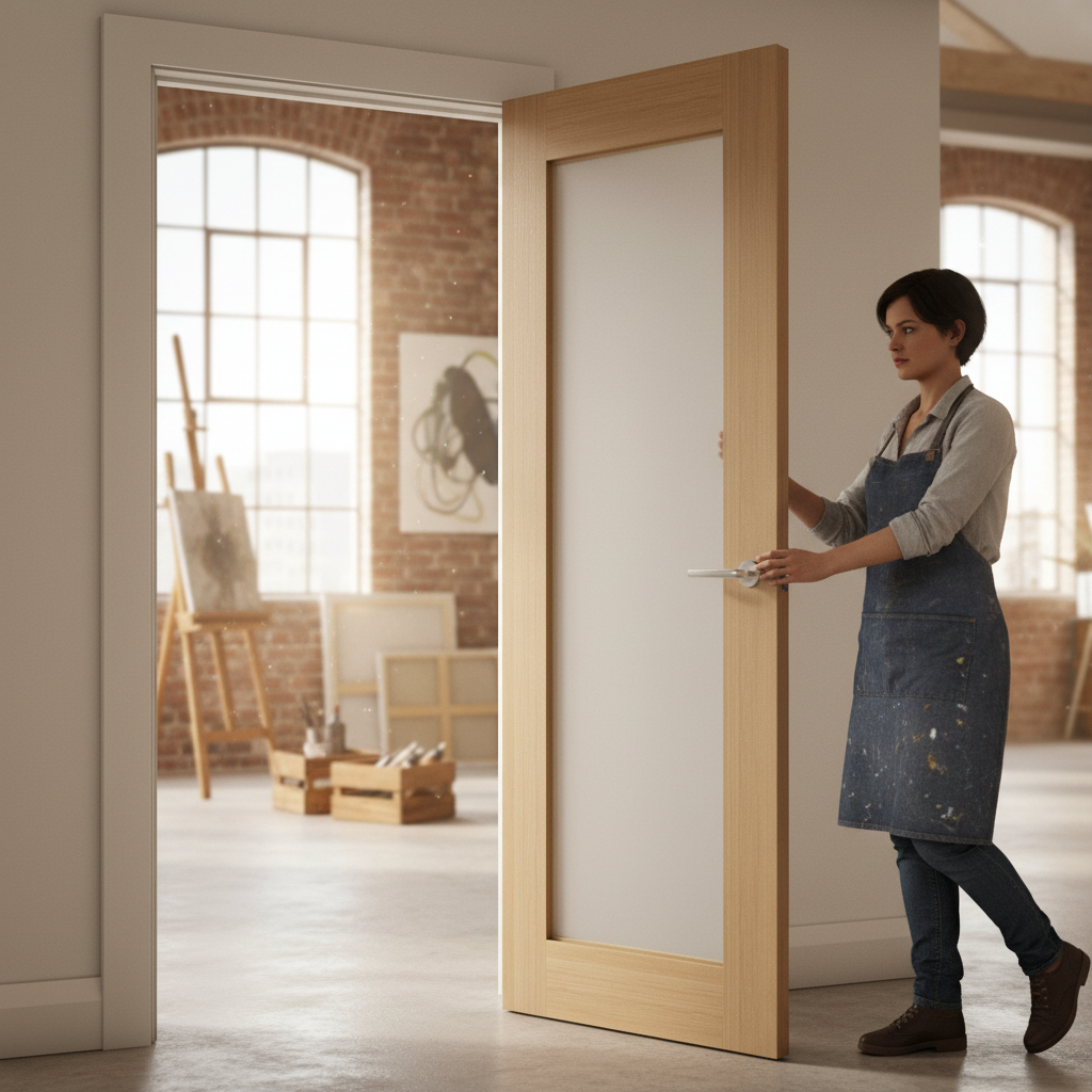 Premium Unfinished Internal Door with Obscure Laminated Glass - Crown Cut American White Oak Design