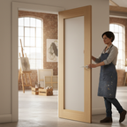 Premium Unfinished Internal Door with Obscure Laminated Glass - Crown Cut American White Oak Design