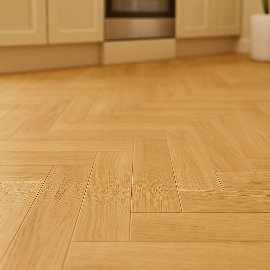 Oak Herringbone Laminate Flooring 8mm with 4V Bevel Edge, Water-Resistant - detail view