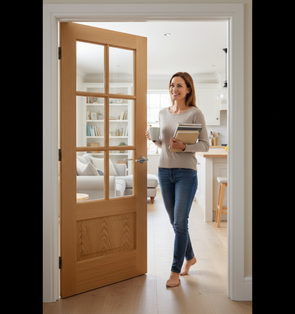 Premium Clear Glazed Internal Door with Engineered Construction and Satin Lacquer Finish for Immediate Use