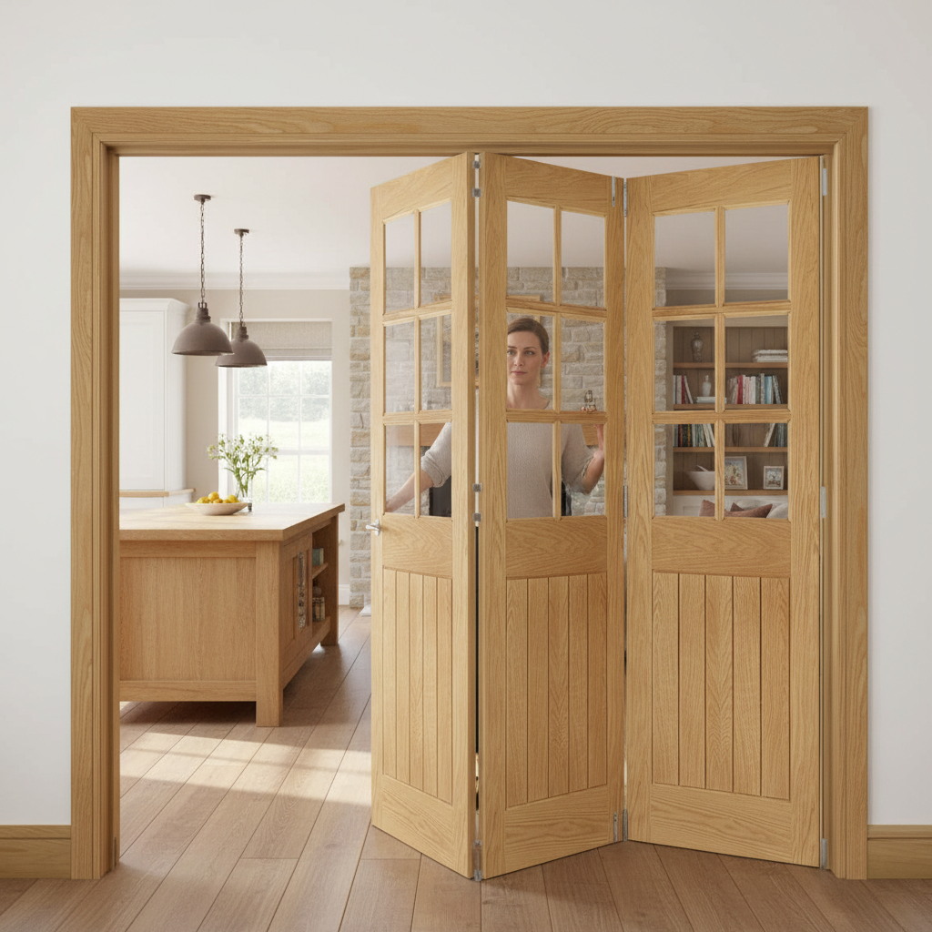 Premium Clear Glazed Room Divider with Top Hung Bi-Folding Doors for Seamless Space Flexibility