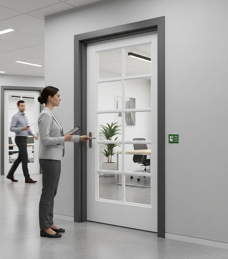 Premium Custom Made White Primed FD30 Clear Glazed Fire Door - Bespoke Internal Fire Safety Solution