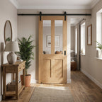 Internal Oak Sliding Door Unfinished Victorian Shaker 2 Panel 2 Light Clear Glass