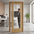 Premium Clear Glazed Fire Door with Toughened Safety Glass and Elegant Oak Finish