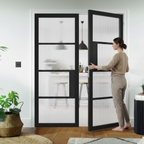 Premium Industrial Style 4L Internal Door Pair with Reeded Glass - Prefinished Black, Solid Engineered Core, 10-Year Warranty
