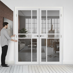Premium White Tinted Glazed Industrial Style Door Pair with Solid Core, Minimalist Design and 10-Year Warranty