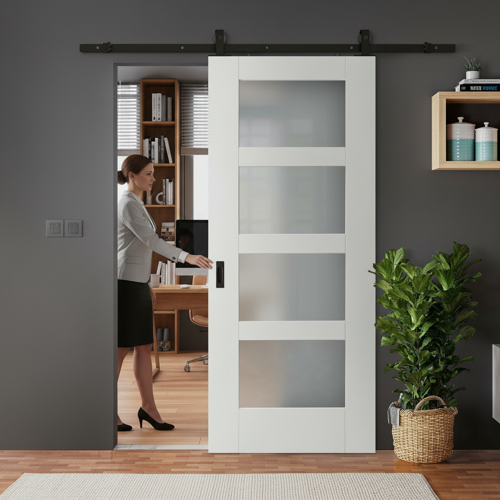 Premium Internal Sliding Door with 4 Light Obscure Glass Panels - Customizable White Finish for Modern Homes