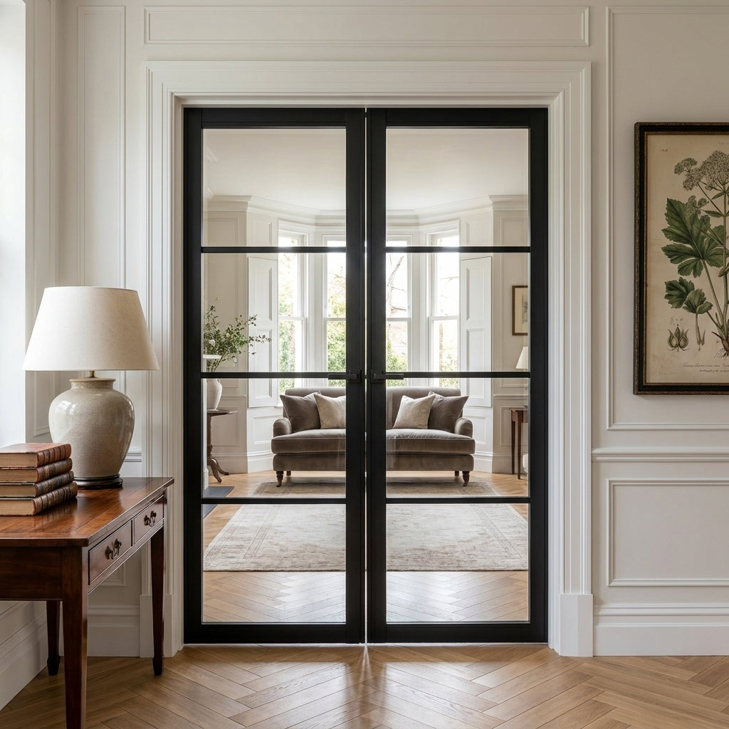 Internal French Door with 4 Clear Glass Lights, Primed Finish