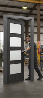 Premium Custom Made Dark Grey Flush Glazed Fire Door with Solid Core and Clear Glass