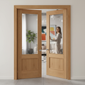 Premium Custom Made Oak Obscure Glazed French Doors for Stylish Room Dividers - High-Quality Professional Grade for Industrial and Commercial Appli...