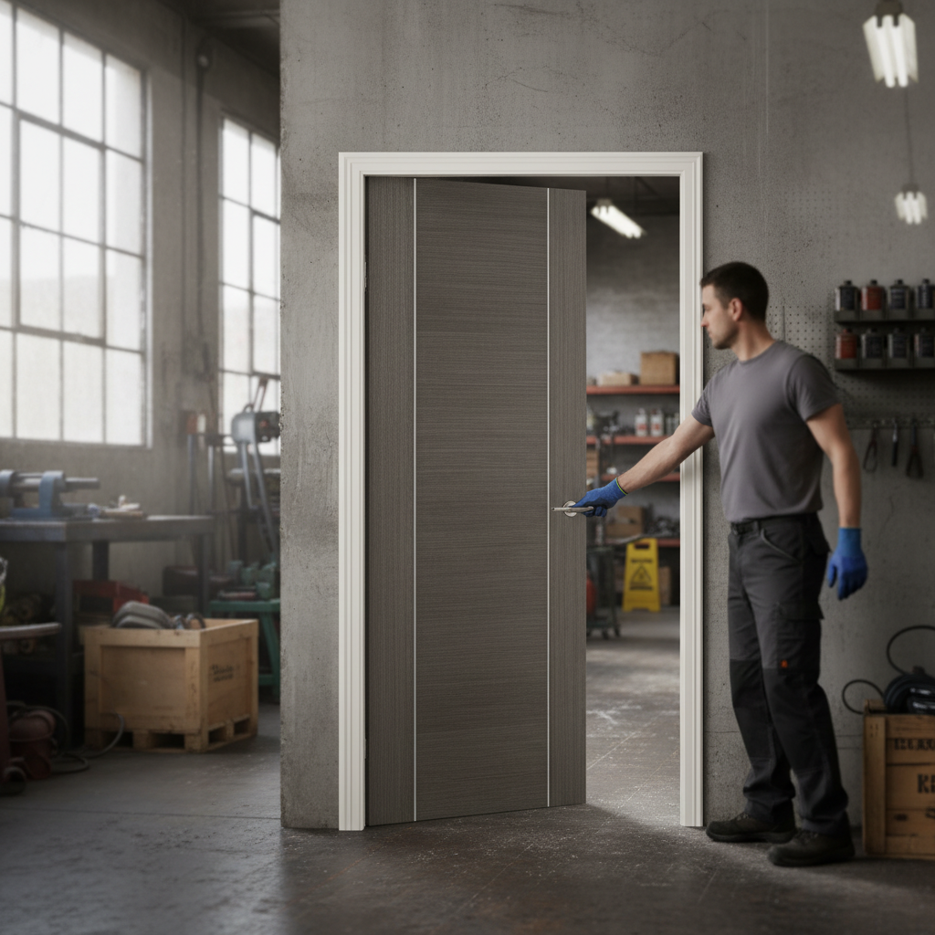 Premium Contemporary Internal Door with Silver Inlay - Chocolate Grey Finish and Engineered Construction for Modern Spaces