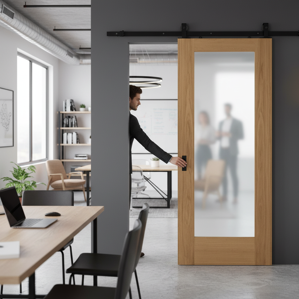 Premium Internal Unfinished Sliding Door with Obscure Glass Panel and Top-Mounted Track Design for Modern Homes