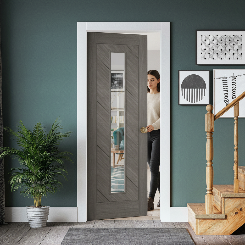 Premium Fully Finished Light Grey Laminate Interior Clear Glass Door with Natural Light Enhancement and Lifetime Guarantee - Image 2