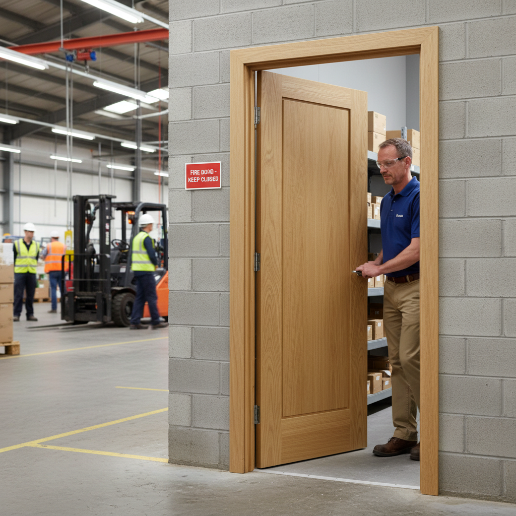 Premium Clear Glazed Internal Fire Door with A-Grade American White Oak Veneer and Toughened Safety Glass