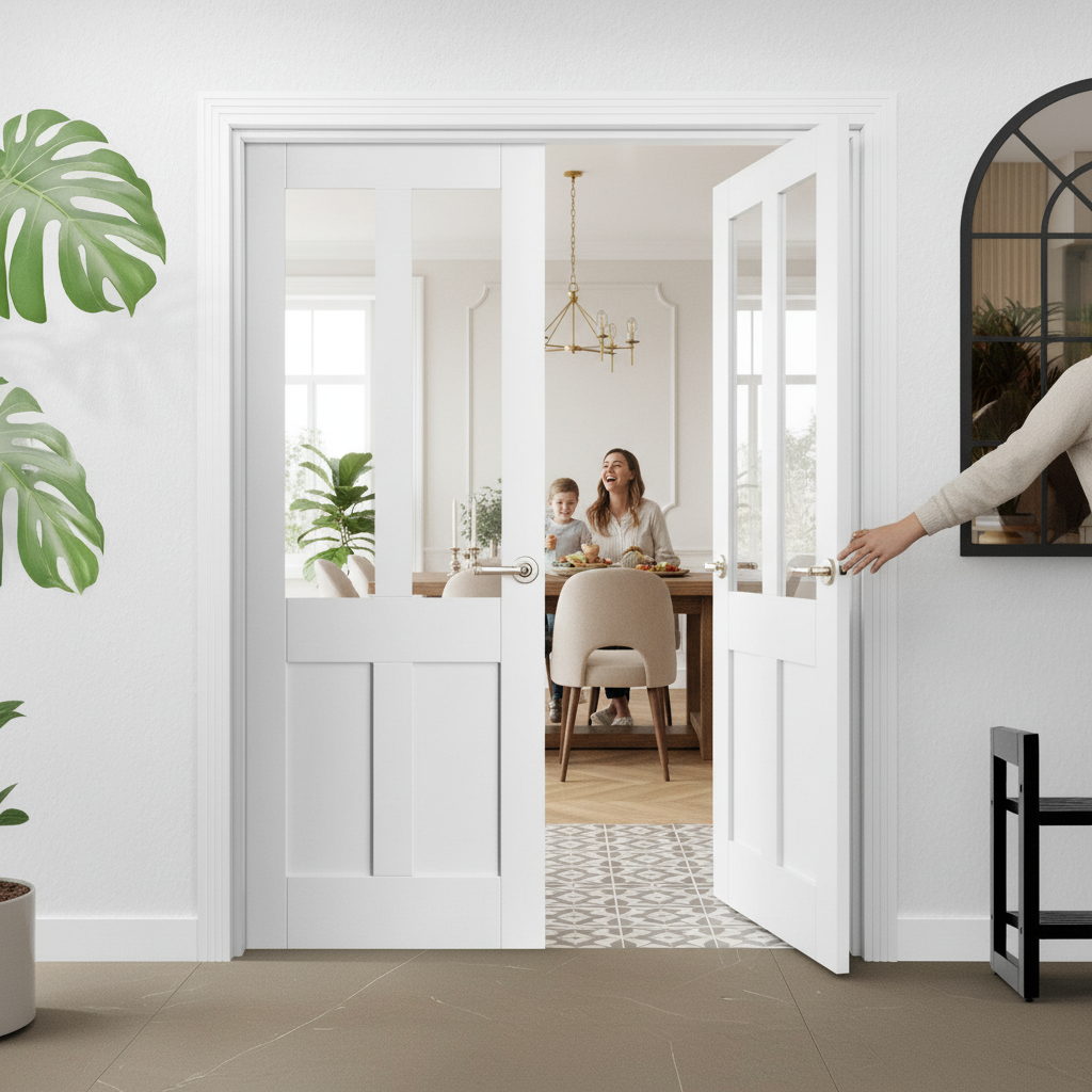 Internal White Primed Victorian 2 Panel 2 Light Clear Glass Door Pair - Classic Design for Modern Homes - Image 2