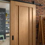 Internal Oak Sliding Door, Unfinished, 3 Panel, Black Top Mounted - detail view