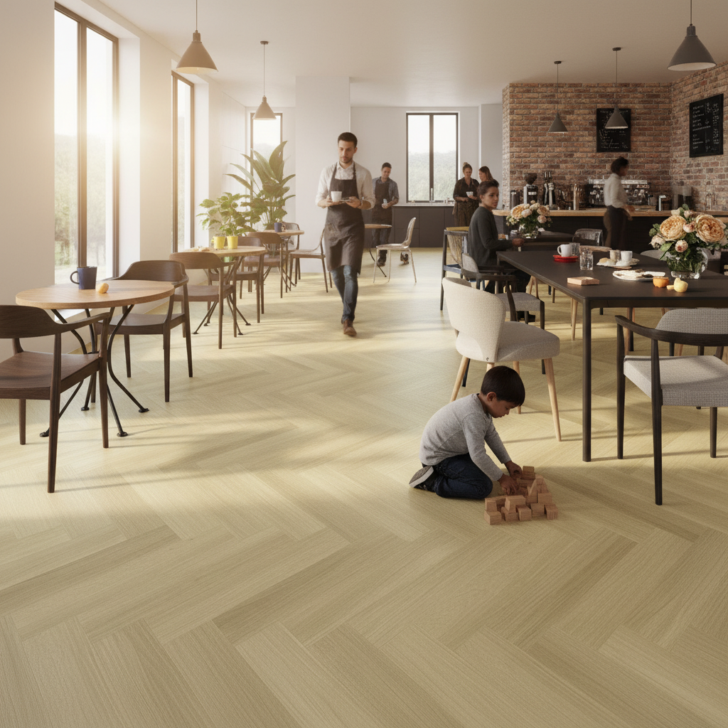 Herringbone 5mm Purecoat Rigid Core Vinyl Flooring with Waterproof Design and IXPE Underlay for Enhanced Comfort - Image 2