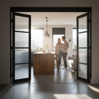 Premium 3 Door Reeded Glazed Industrial Style Folding Doors with Flexible Configurations and Space-Saving Design