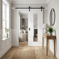 Internal White Sliding Door 3 Panel Primed Finish Clear Glass 1 Light
