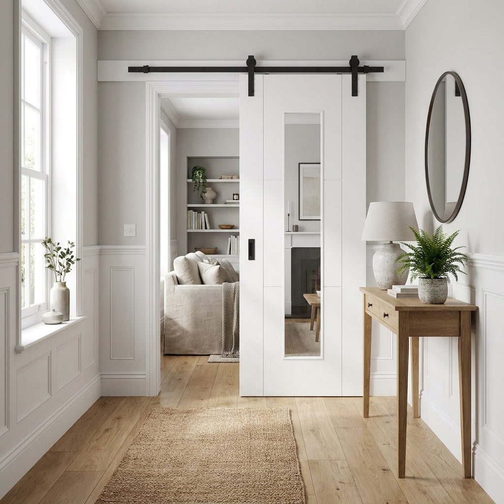 Internal White Sliding Door 3 Panel Primed Finish Clear Glass 1 Light