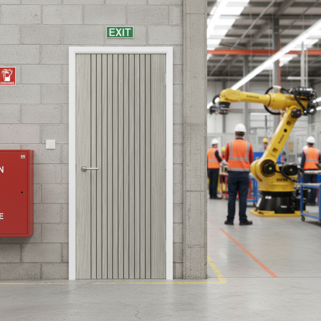 Premium Fluted Fire Door - Light Grey Laminate Finish with Solid Core and 30-Minute Fire Rating