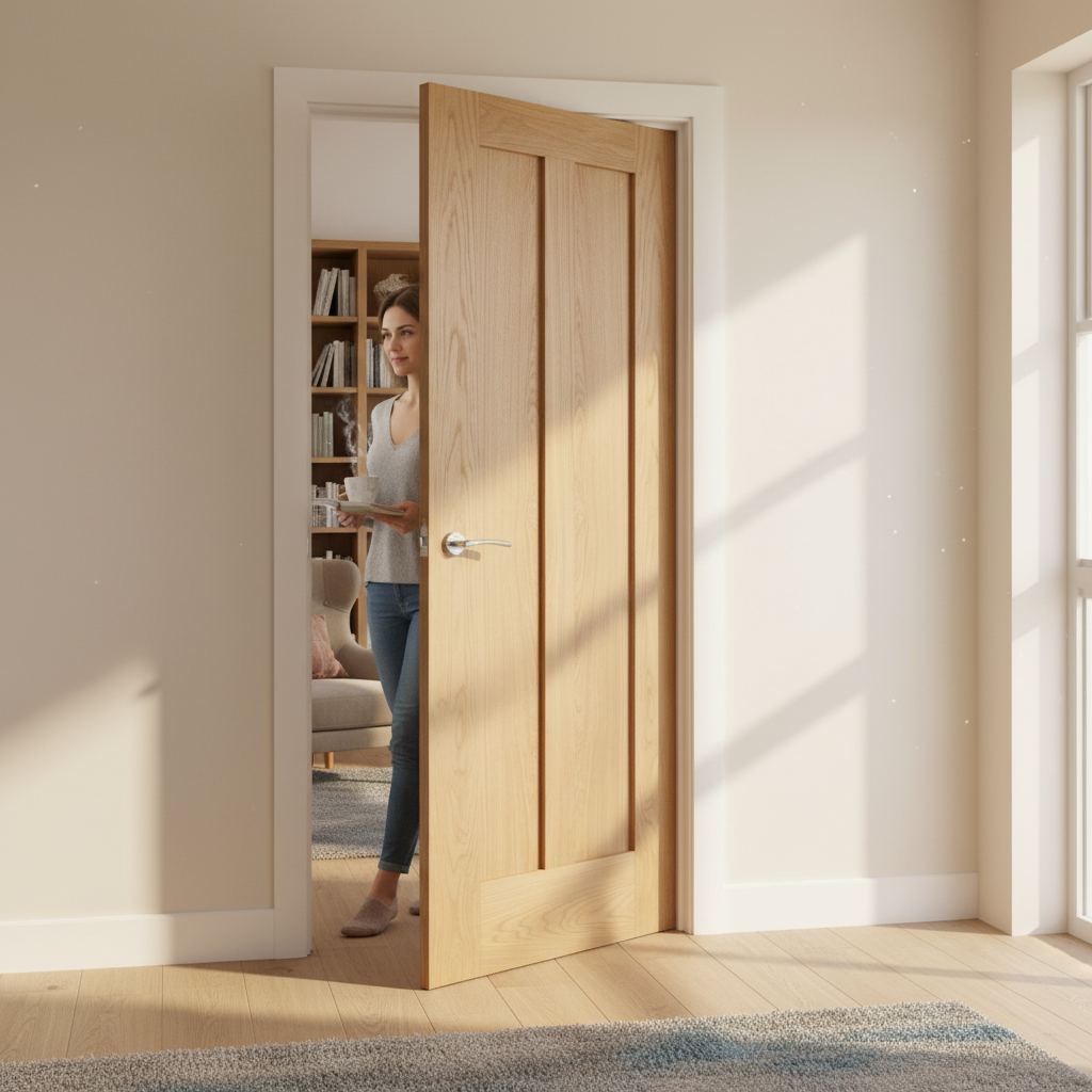 Premium Unfinished Internal Oak Door with Engineered Construction and A-Grade Veneer for Enhanced Modern Aesthetics