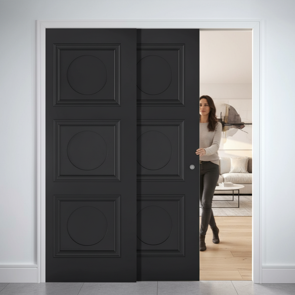 Premium Telescopic 3 Panel Pocket Door System with Bolection Moulding Design for Wider Passageways