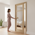 Premium Oak Pocket Door Set with Rattan Panels and Galvanised Steel Frame - Fully Finished for Easy Installation