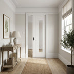 Internal Pocket Door Set with White Primed Finish, 1 Light Clear Glass Panel