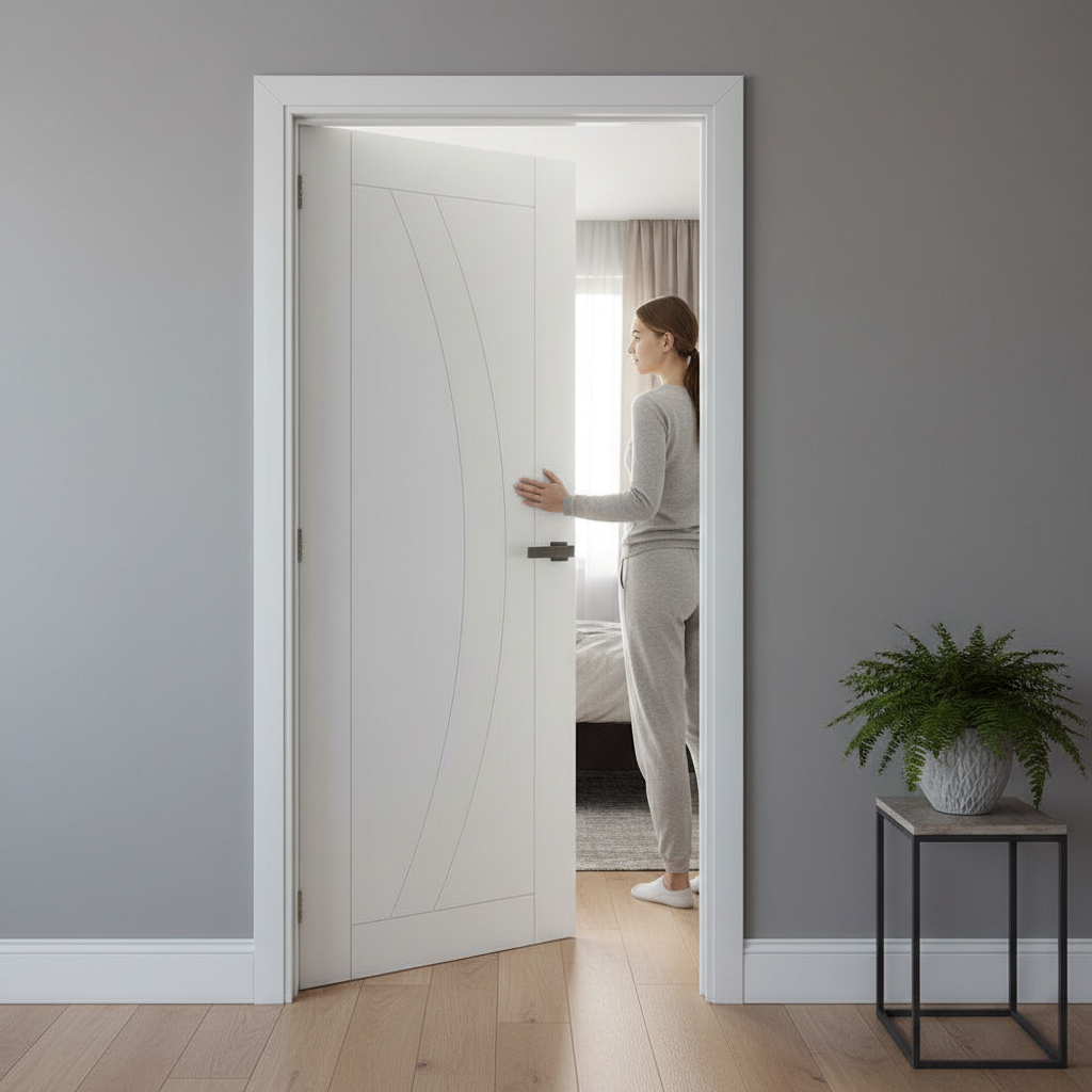 Premium Curvaceous White Interior Door with Solid Core and Fire Rated Options - Bespoke Sizes Available