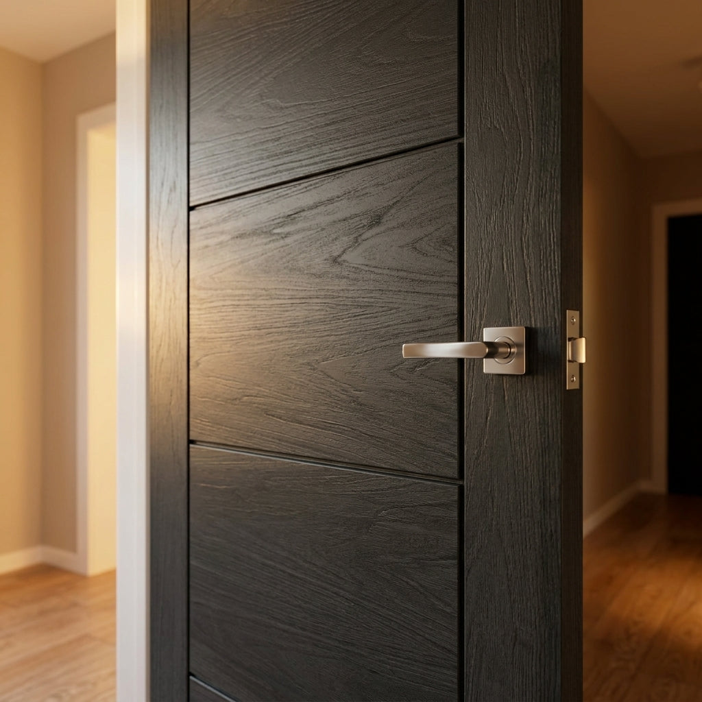 Black Internal Oak Fire Door FD30 Rated, Fully Finished, Solid Core - detail view