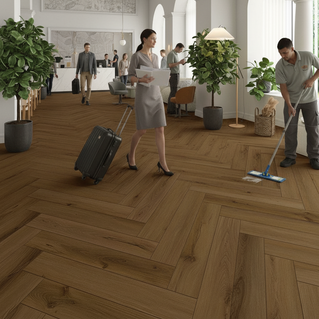 5mm Anti-Microbial Rigid Core Vinyl Flooring with Herringbone Pattern and UV Coating for High-Traffic Areas - Image 2