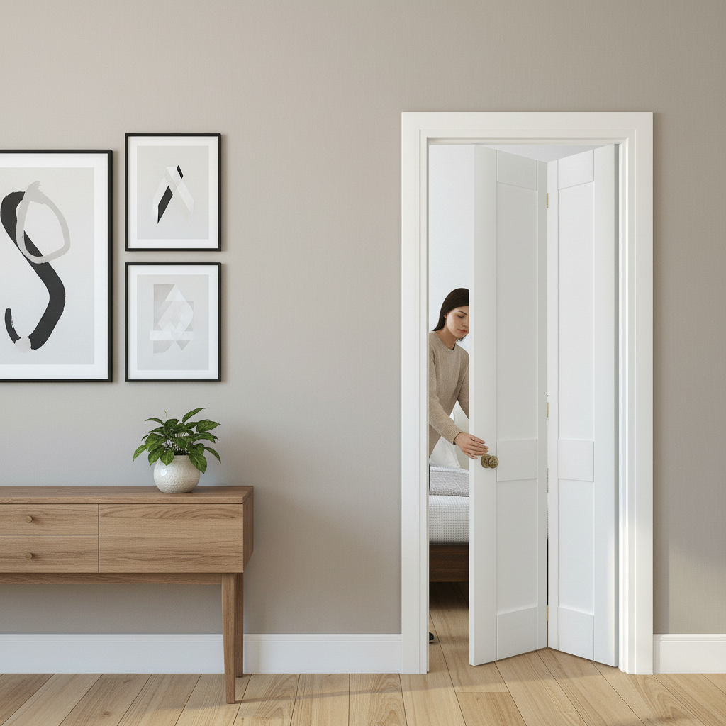 Premium Internal Bi-fold 4 Panel Shaker Door - White Primed for Modern Interiors