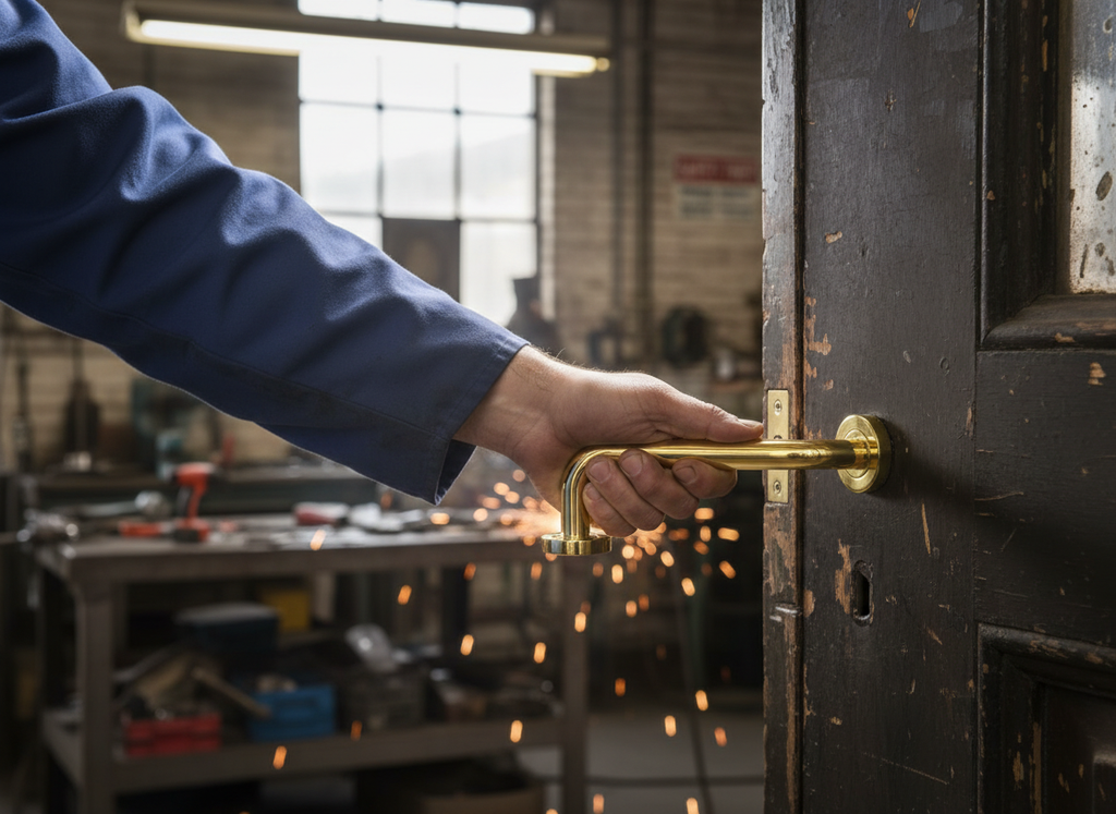 Premium D Shaped Round Bar Pull Handle on Concealed Fix Roses - Fire Door Rated for Domestic and Commercial Use