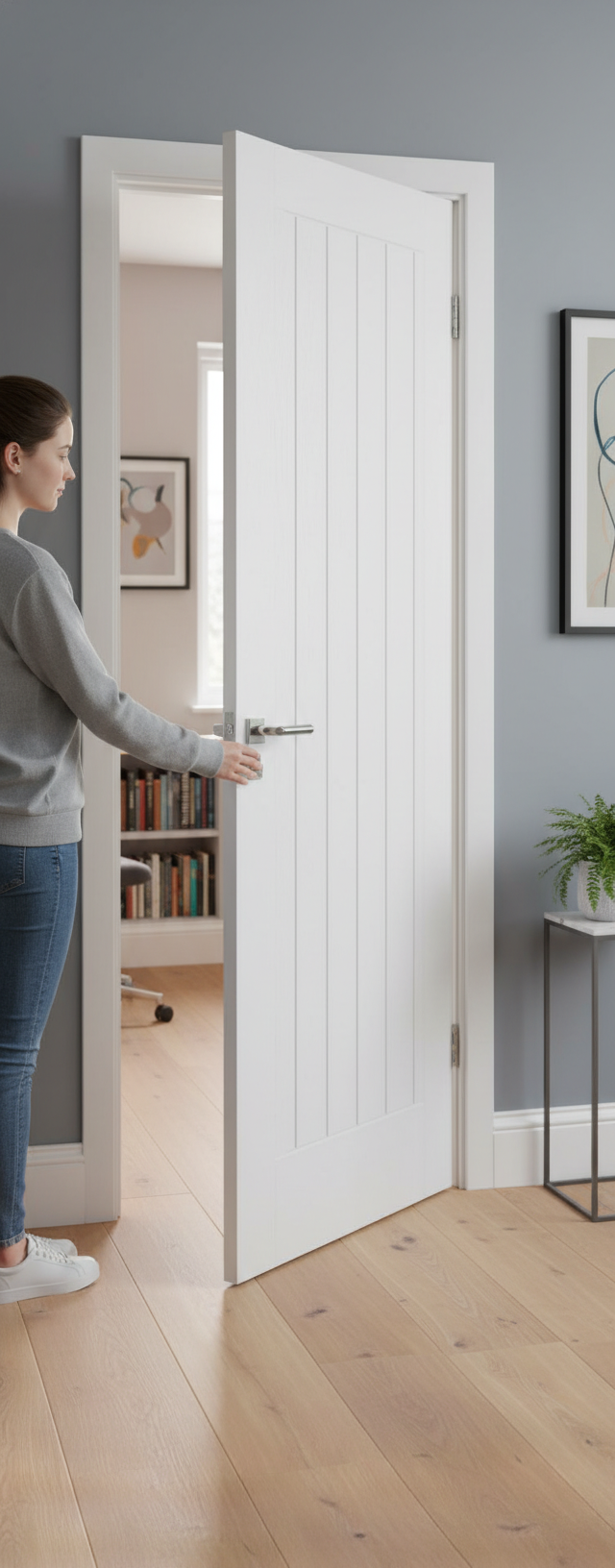 Premium Textured White Vertical 5 Panel Internal Door - Hollow Core with Fire Rated Option and 10-Year Guarantee