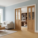 Premium Clear Glazed Double Pocket Door Set with Oak Veneer and Galvanised Steel Frame - Pre-Finished and Ready to Install
