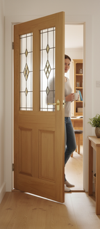 Premium Flat Panel Door with Real Oak Lipping and Engineered Construction - Customizable Smoked Glass Pack Option