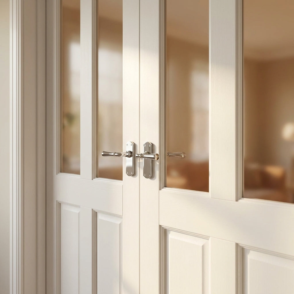 Internal French Door with 2 Panel Design and 2 Light Obscure Glass - detail view